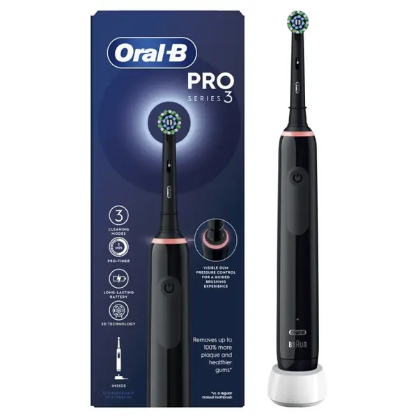 Oral B Pro 3 3000 All-Black Cross Action Electric Toothbrush