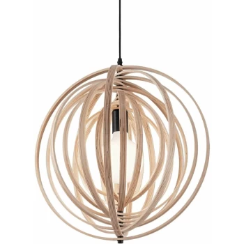 Ideal Lux Lighting - Ideal Lux Disco - 1 Light Spherical Cage Ceiling Pendant Wood, E27