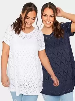 Yours Broidery Swing Top 2 Pack - Navy/White, Blue, Size 38-40, Women