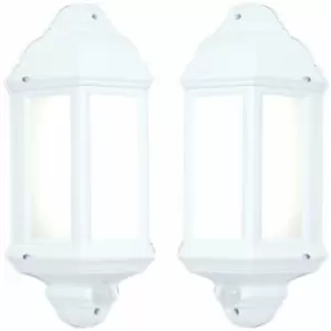 Loops - 2 pack IP44 Outdoor Wall Light Matt White Traditional Lantern pir Motion Lamp