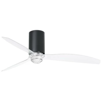 Faro MINI TUBE - LED Matt Black, Transparent Ceiling Fan with DC Motor, 3000K