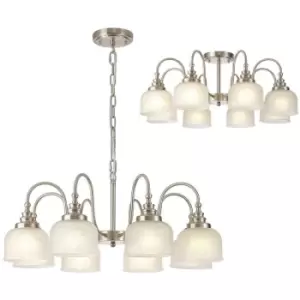 Luminosa DeRuyter Semi Flush, Ceiling Pendant, 8 Light E27, Satin Nickel, Frosted Glass