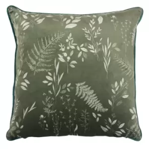 Fearne Printed Velvet Cushion Sage Green, Sage Green / 50 x 50cm / Feather Filled