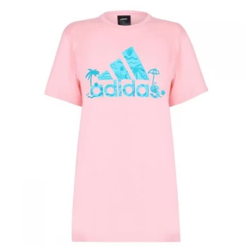 adidas QT T Shirt Mens - Pink Palm Tree
