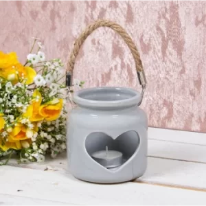 Heart Ceramic Candle Holder Grey 10Cm By Lesser & Pavey