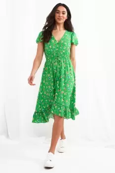 Floral Short Sleeve Button Down Tea Dress