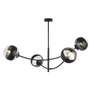 Emibig Hunter Black Globe Multi Arm Semi Flush Ceiling light with Clear,Black Glass Shades, 4x E14