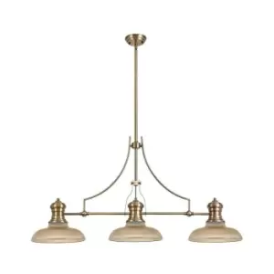 Luminosa Lighting - 3 Light Telescopic Ceiling Pendant E27 With 30cm Round Glass Shade, Antique Brass, Amber