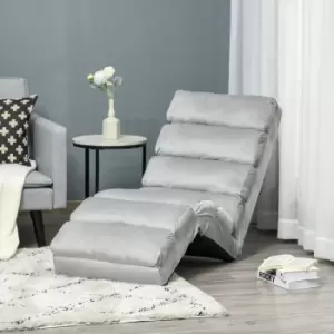 Homcom Adjustable Floor Chaise Recliner Light Grey Faux Suede