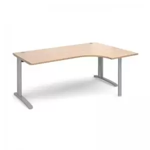 TR10 right hand ergonomic desk 1800mm - silver frame and beech top