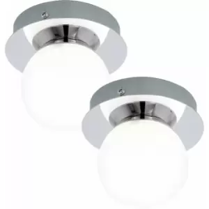 2 pack Wall Flush Ceiling Light Chrome & White Glass Opal Matt Shade LED 1x3.3W