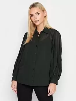 PixieGirl Petite Pleat Sleeve Shirt, Black, Size 14, Women