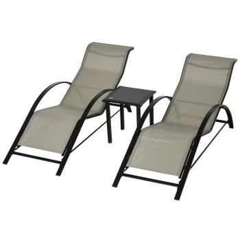 Outsunny 3 Pieces Lounge Chair Set Garden Outdoor Recliner Sunbathing Chair with Table, Grey AOSOM UK