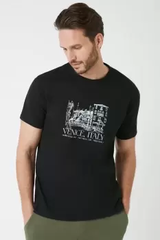 Black Slim Fit Venice Print T-Shirt