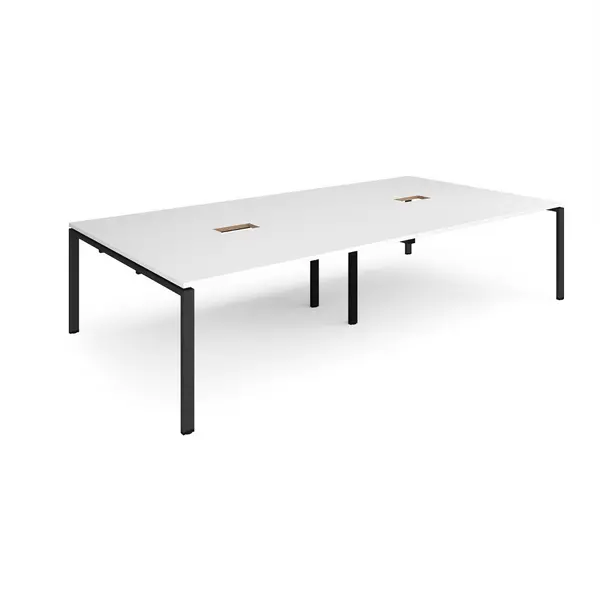 Adapt Rectangular Office Boardroom Black Frame Meeting Table with Power Module Cut Out - 3200mm - white