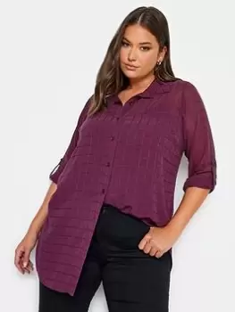 Yours Check Turn Back Sleeve Shirt, Purple, Size 20, Women