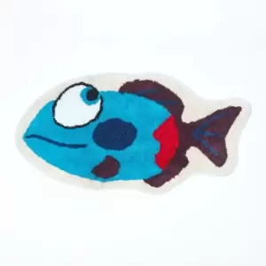 Cotton Tufted Washable Blue Fish Children Rug - Blue - Homescapes