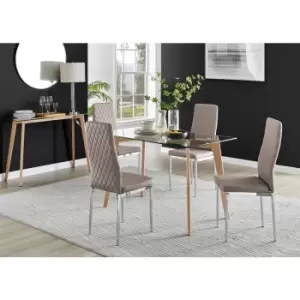 Furniturebox UK - Furniturebox Malmo Rectangular Glass and Wooden Leg Modern Industrial Dining Table & 4 Cappuccino Milan Chrome Leg Faux Leather