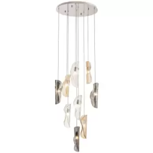 Luminosa Marilla Ceiling Pendant 3m, 9 Light G9, Polished Chrome, Clear & Amber & Smoked Glass