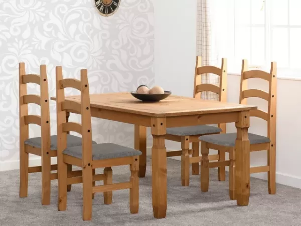 Seconique Corona Pine Dining Table and 4 Grey Fabric Chairs