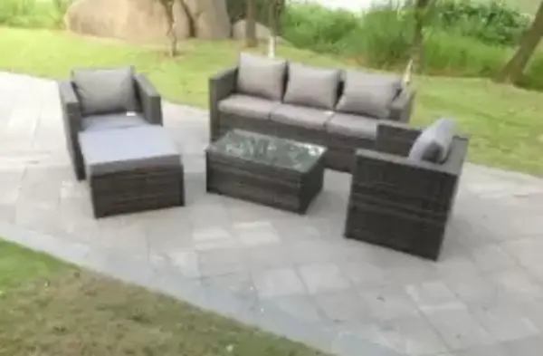 Fimous 5 Seater Outdoor Dark Grey Rattan Lounge Complete Sofa Set with Oblong Coffee Table and Big Footstool