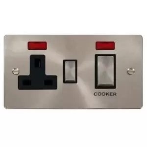 Click Scolmore Define Brushed Steel 2 Gang Double Pole Switch 45A With Black Ingot - FPBS505BK