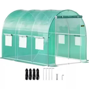 VEVOR Walk-in Tunnel Greenhouse, 10 x 7 x 7ft Portable Plant Hot House w/ Galvanized Steel Hoops, 1 Top Beam, Diagonal Poles, Zippered Door & 6 Roll-u