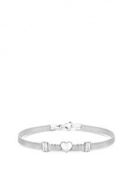 Simply Silver Polished Silver Heart Mesh Bracelet