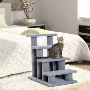 PawHut Pet Stairs 4 Steps for Sofa Tall Bed Dog Cat Little Older Animal Climb Ladder Portable Pet Access Assistance 63.5x43x60cm Grey