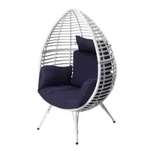 Teamson Home Outdoor Garden Patio Furniture Rattan Egg Chair with Cushion White