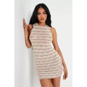 I Saw It First Nude Stripe Detail Crochet Dress - Brown