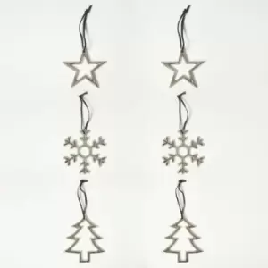 Homescapes - Set of 3 Silver Christmas Ornaments Star Tree Snowflake - Silver - Silver