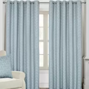 Homecapes Blue Geometric Jacquard Blackout Eyelet Curtain Pair, 46 x 90'