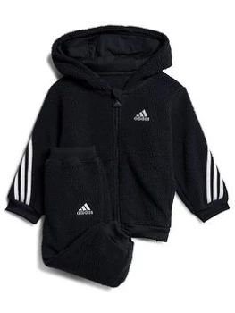 Boys, Adidas Infant Unisex 3 Stripe Sherpa Full Zip Hoody & Jog Pant Set, Black/Silver, Size 2-3 Years