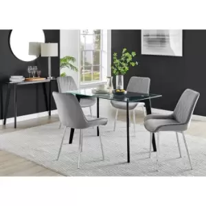 Furniture Box Malmo Glass and Black Leg Dining Table & 4 Grey Pesaro Silver Chairs