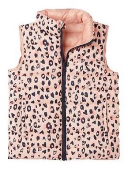 Joules Girls Reversible Leopard Print Gilet - Pink, Size 9-10 Years, Women