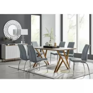 Taranto Oak Effect Dining Table and 6 Grey Isco Chairs - Elephant Grey