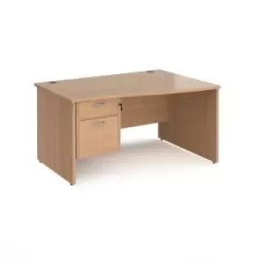 Office Desk Right Hand Wave Desk 1400mm With Pedestal Beech Top And Panel End Leg Maestro 25 MP14WRP2B