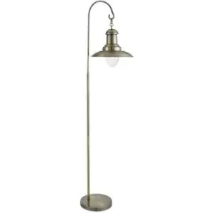 Searchlight Fisherman - 1 Light Floor Lamp Antique Brass and Glass, E27