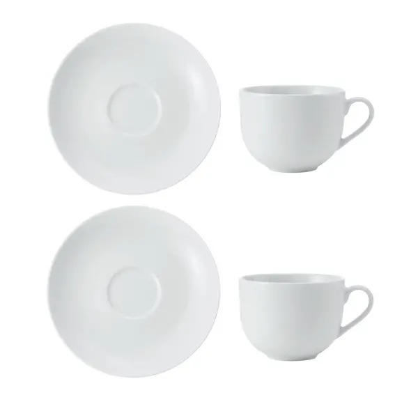 Mikasa Chalk Porcelain Teacup and Saucer Set, Set of 2, 220ml White White