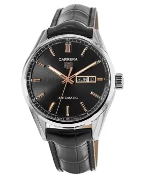 Tag Heuer Carrera Calibre 5 Day-Date Black Dial Leather Strap Mens Watch WBN2013.FC6503 WBN2013.FC6503