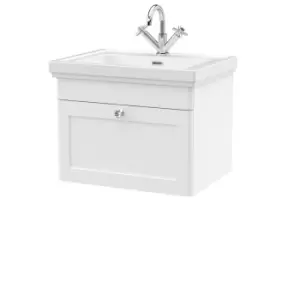 Nuie Classique 600mm Wall Hung 1-drawer Unit & Basin 1 Tap Hole - Satin White