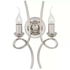 Eaves Luxury Twin Curved Arm Traditional Wall Light Polished Nickel Candelabra