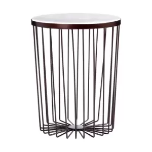 Round side Table in White Marble with Iron, Copper and Bronze Finish