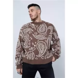 I Saw It First Brown Paisley Print Oversized Boxy Knitted Jumper - Brown