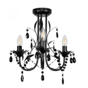 Odelia 3 Way Chandelier in Black with Black Droplets