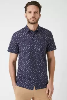 Navy Bird Conversational Print Shirt