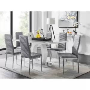 Furniture Box Giovani 6 Grey Dining Table and 6 Grey Velvet Milan Chairs