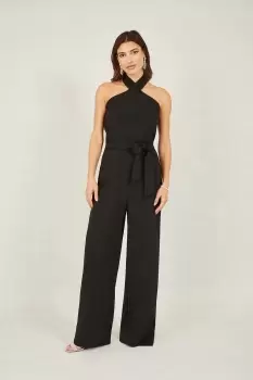 Black Cross Over Halter Neck Jumpsuit