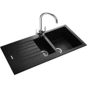 Rangemaster - Andesite Kitchen Sink 1.5 Bowl Black Granite Inset Reversible Waste